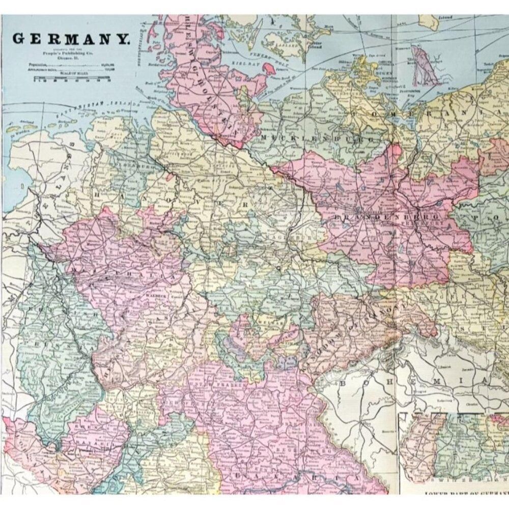 1895 Germany Map Victorian Europe Geography History Colored Poland DWYY10D